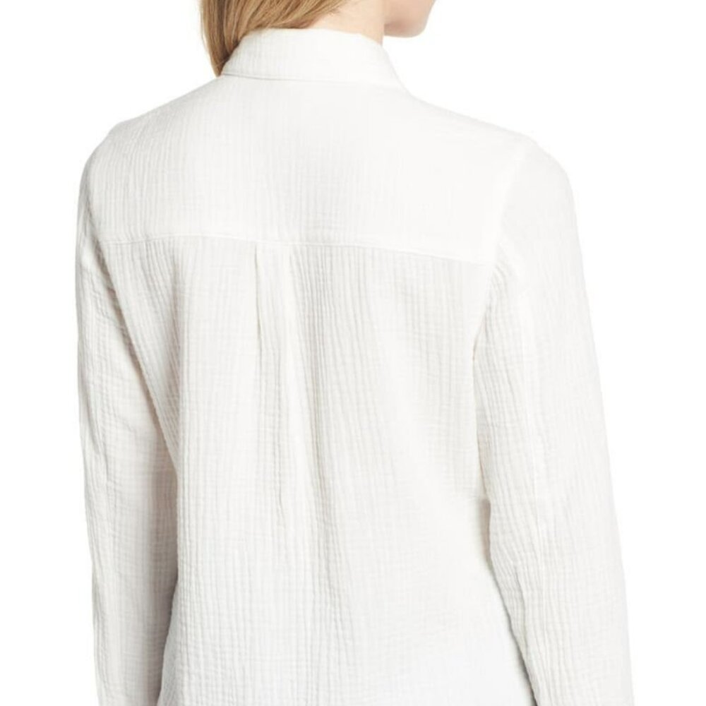 Women's Lightweight White Button-Front Blouse - Picture 3 of 4